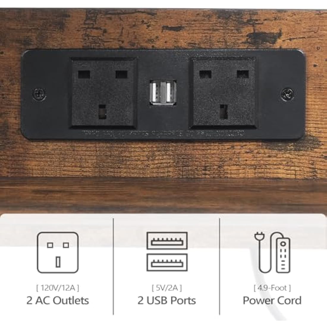 MAHANCRIS 3-Tier Printer Stand with Power Outlets - Rustic Brown