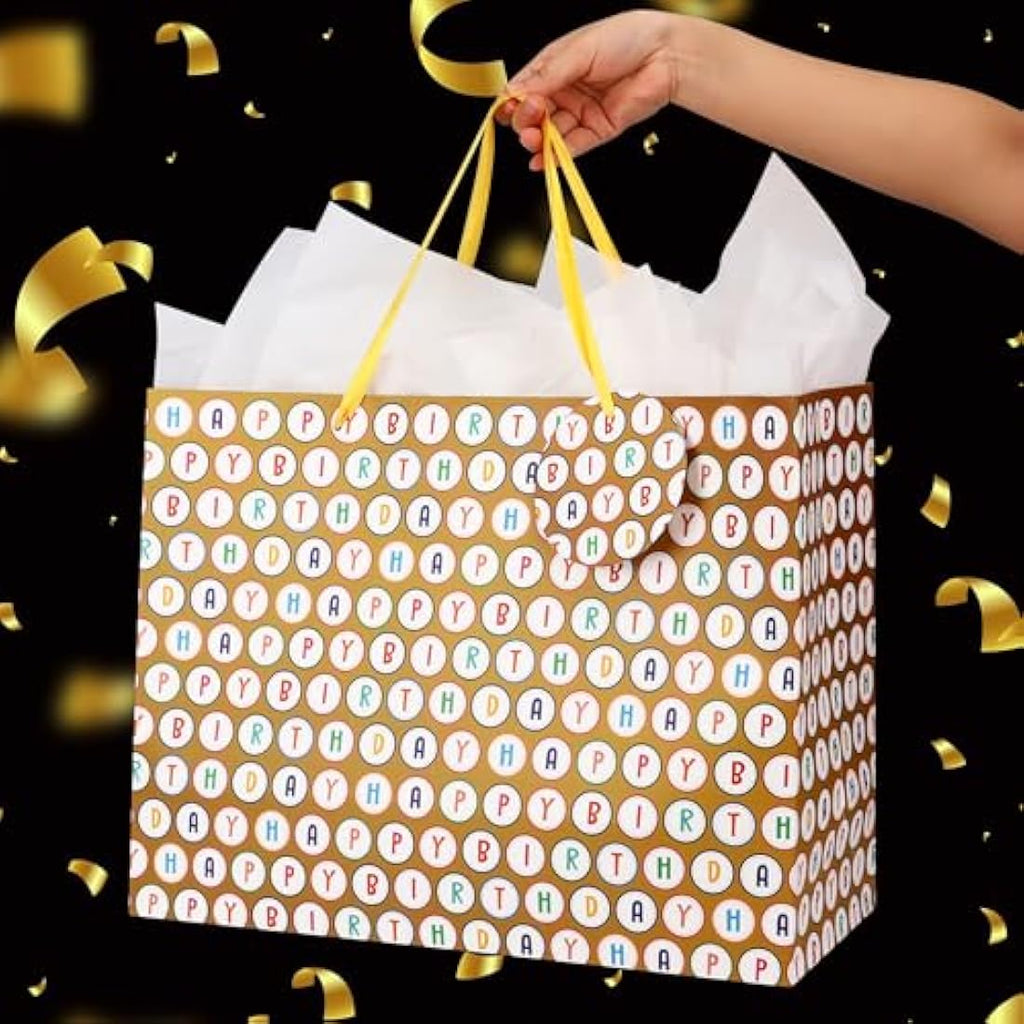 Giiffu Extra Large Birthday Gift Bags with Tissue Paper & Cards | 2 Pack