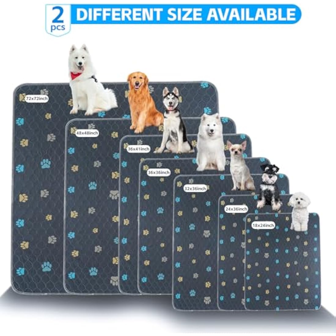 Aitmexcn Washable Dog Pee Pads – 2PK Waterproof Reusable Training Mats