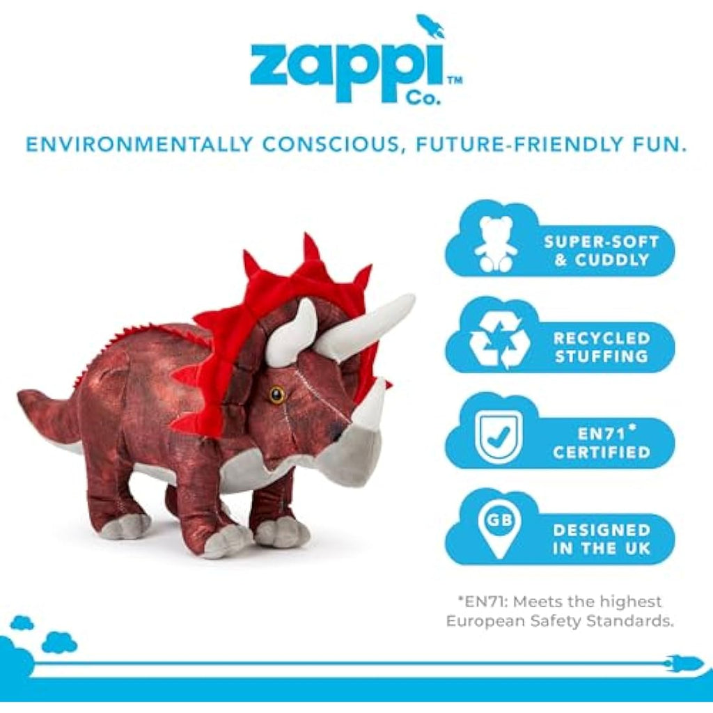 Zappi Co Triceratops Dinosaur Plush Toy - Large 53cm Stuffed Animal