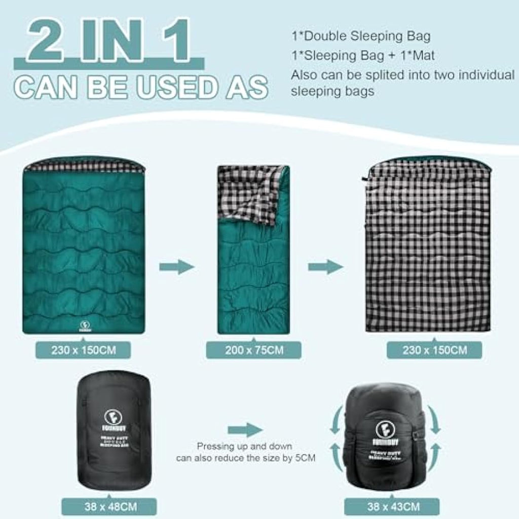 FORINBUY Double Sleeping Bag – Winter Cotton Flannel Queen Size 2 Person