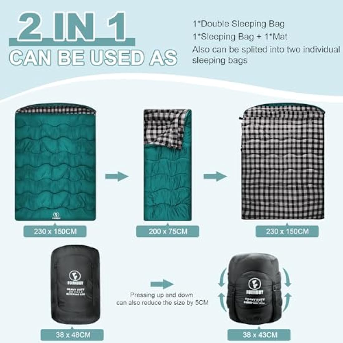 FORINBUY Double Sleeping Bag – Winter Cotton Flannel Queen Size 2 Person