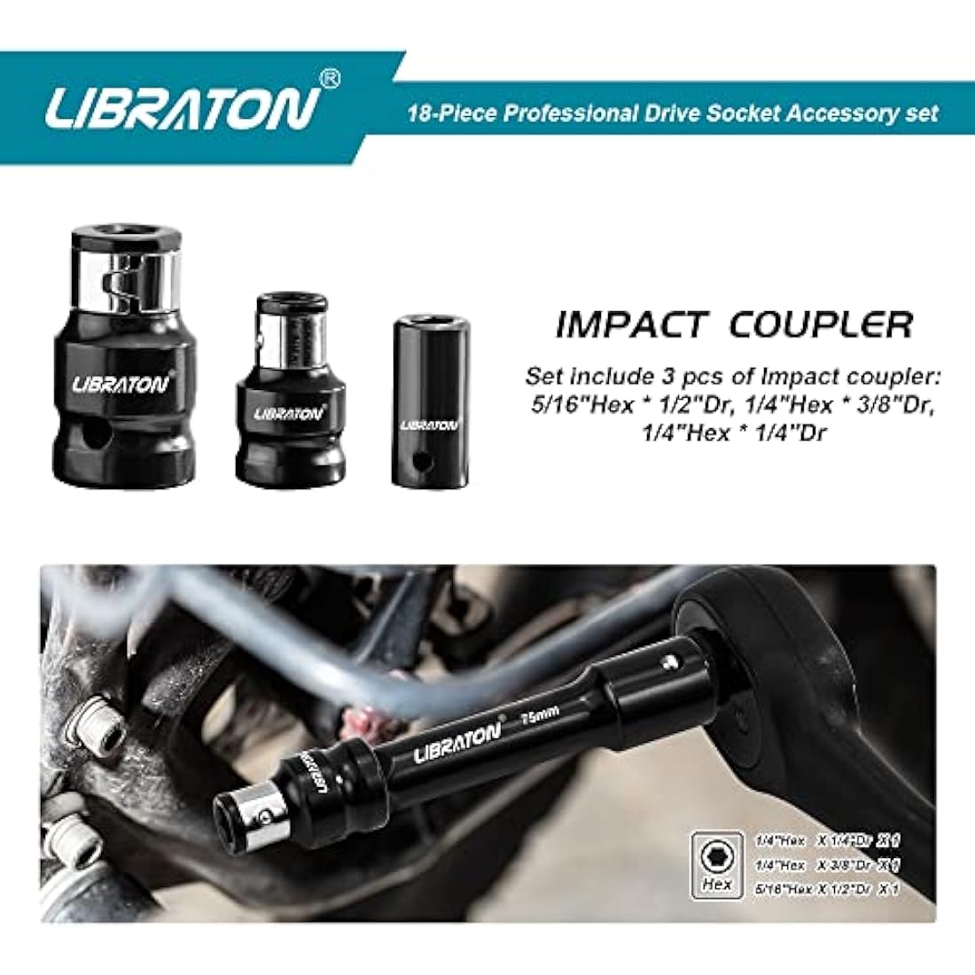 Libraton 18-Piece Socket Extension Bar Set | Cr-V Steel Drive Adapters