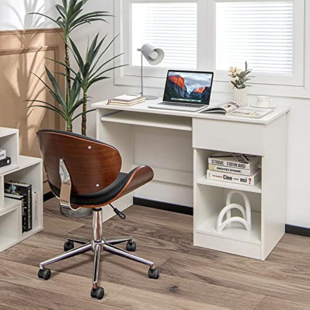Computer Desk with Keyboard Tray and Drawer - White