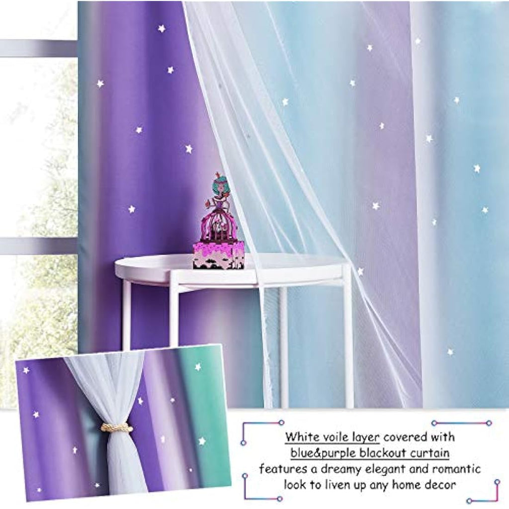 NICETOWN Star Blackout Curtains | 2 Panels | Purple & Blue | 52 x 54 Inch