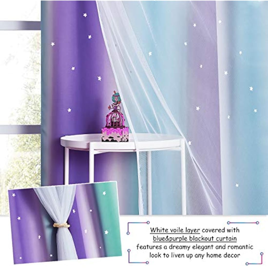 NICETOWN Star Blackout Curtains | 2 Panels | Purple & Blue | 52 x 54 Inch