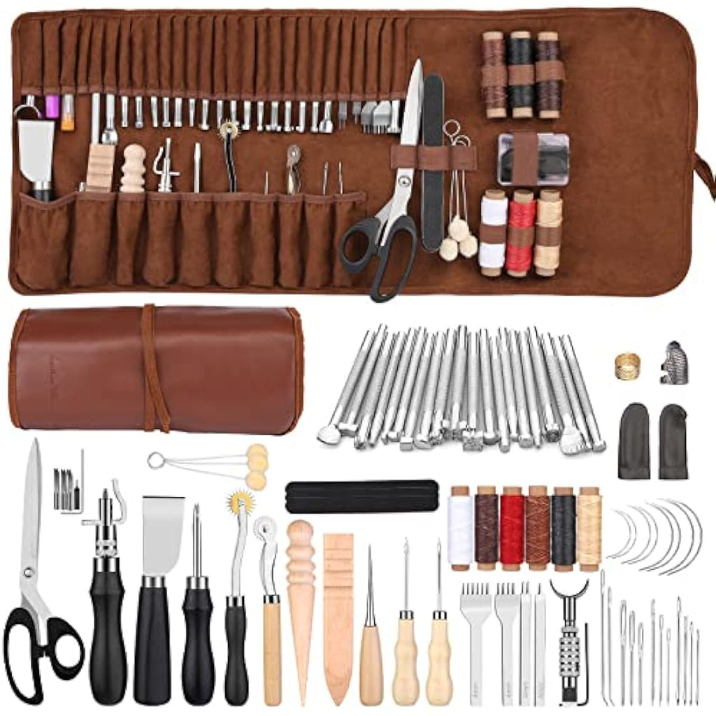 72PCS Leather Working Kit with Stamping Tools and Storage Bag