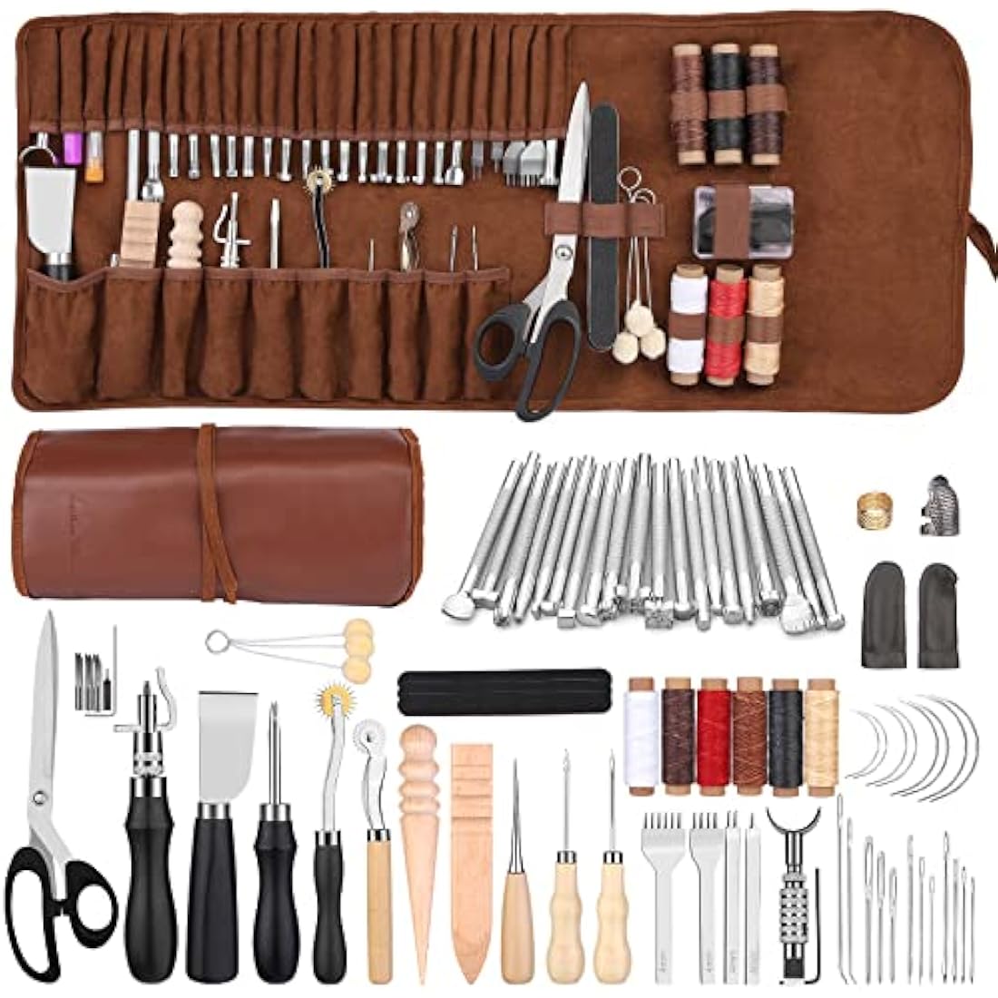 72PCS Leather Working Kit with Stamping Tools and Storage Bag