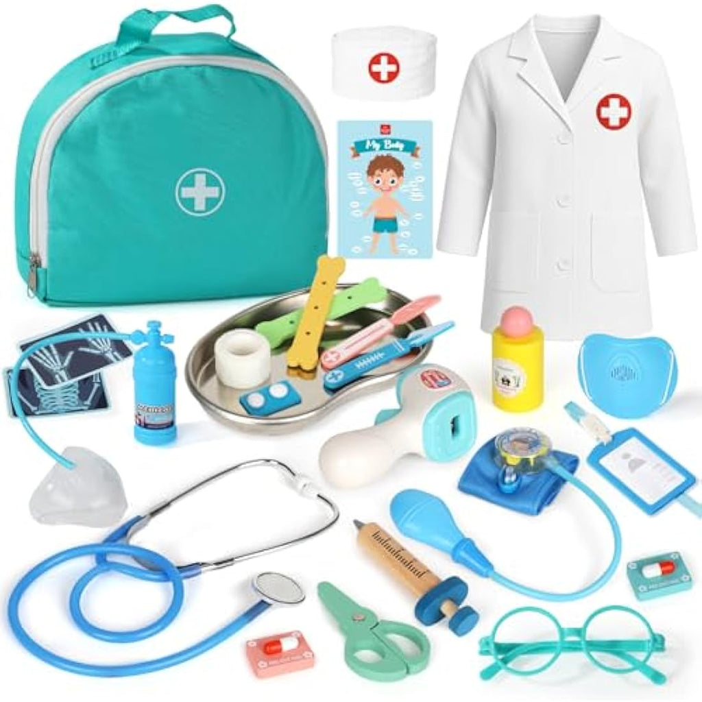 Lehoo Castle Kids Doctor Kit – 36pc Wooden Pretend Play Medical Set