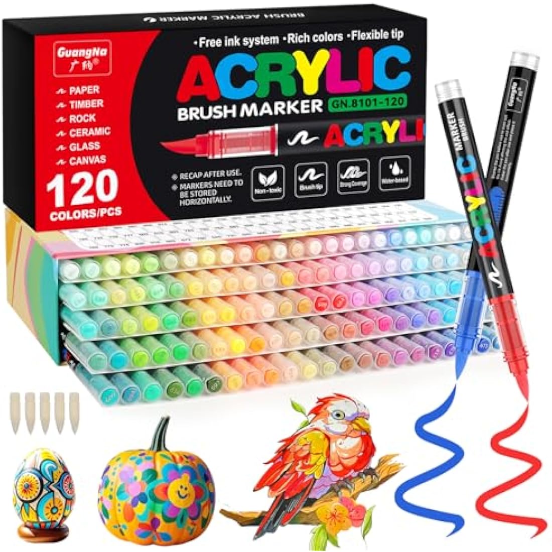 Funnasting 120 Colors Acrylic Paint Pens | Soft Brush Tip Art Markers