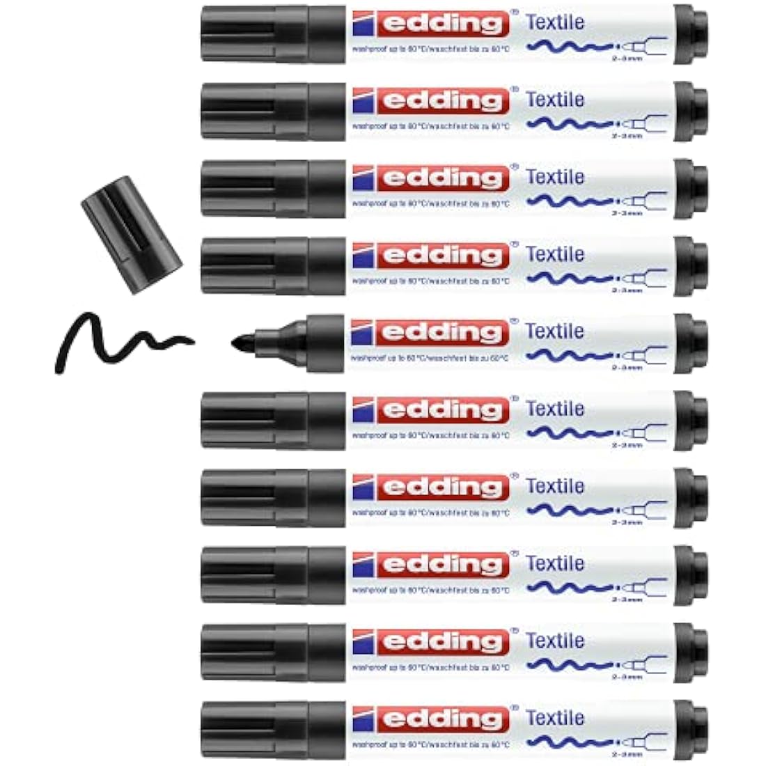 Edding 4500 Textile Markers | Black Fabric Pens | 2-3mm Round Nib | 10 Pack
