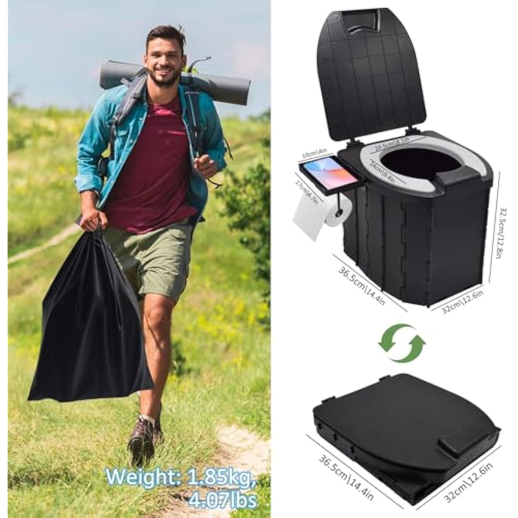 Foldable Camping Toilet – Portable ABS Loo with Phone Holder