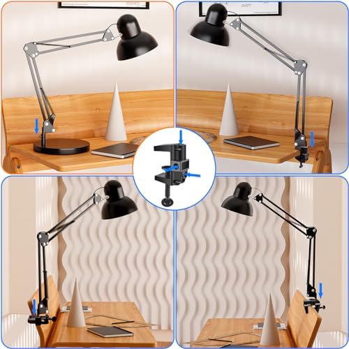 LONGTOO Swing Arm Desk Lamp | Adjustable Metal Clamp Light with E27 Bulb