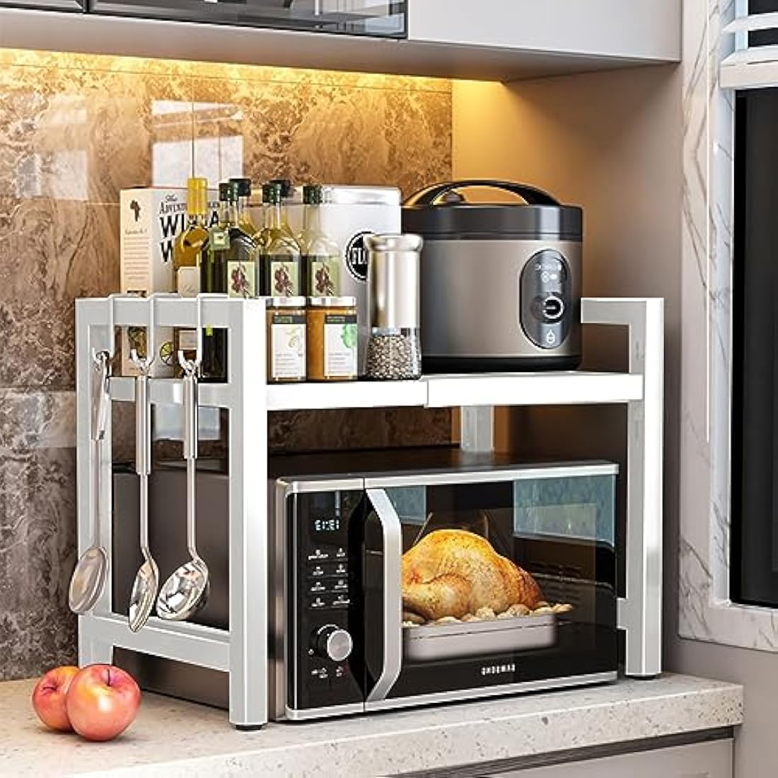 Jolof Store Expandable Microwave Oven Rack – 2 Tier Carbon Steel Shelf