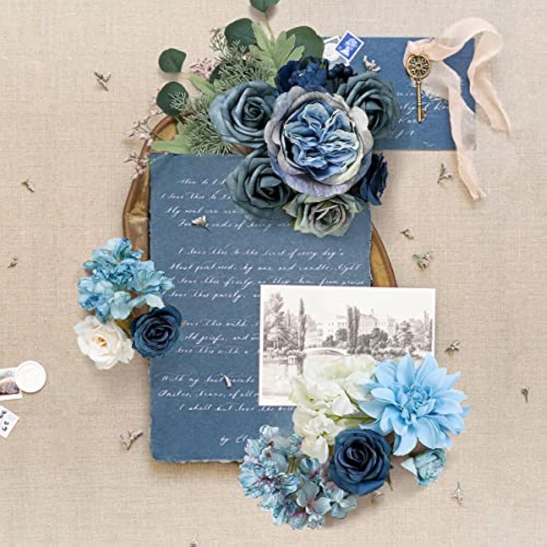 Dusty Blue Silk Artificial Flowers Combo for DIY Wedding
