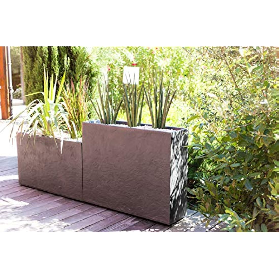 EDA Volcania Loft L - 46L Stone Effect Planter - Charcoal Grey