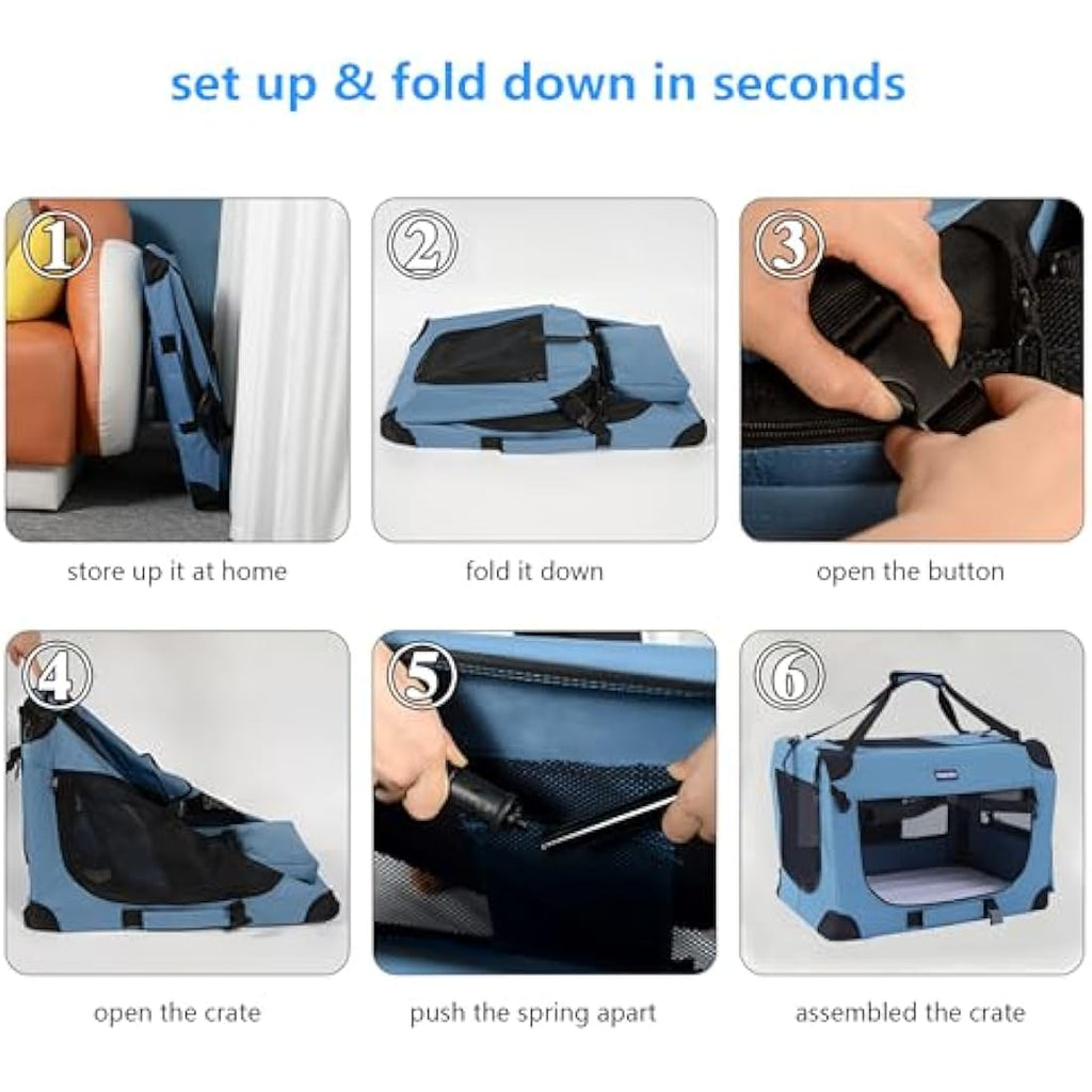 Petprsco Portable Collapsible Dog Crate | Soft Foldable Pet Carrier with Mat