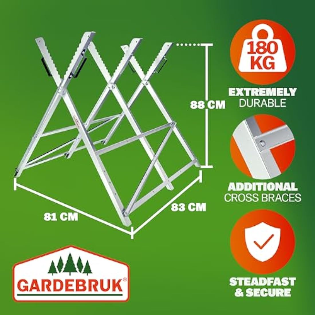 GARDEBRUK Folding Galvanised Saw Horse | Heavy Duty 150kg Log Holder
