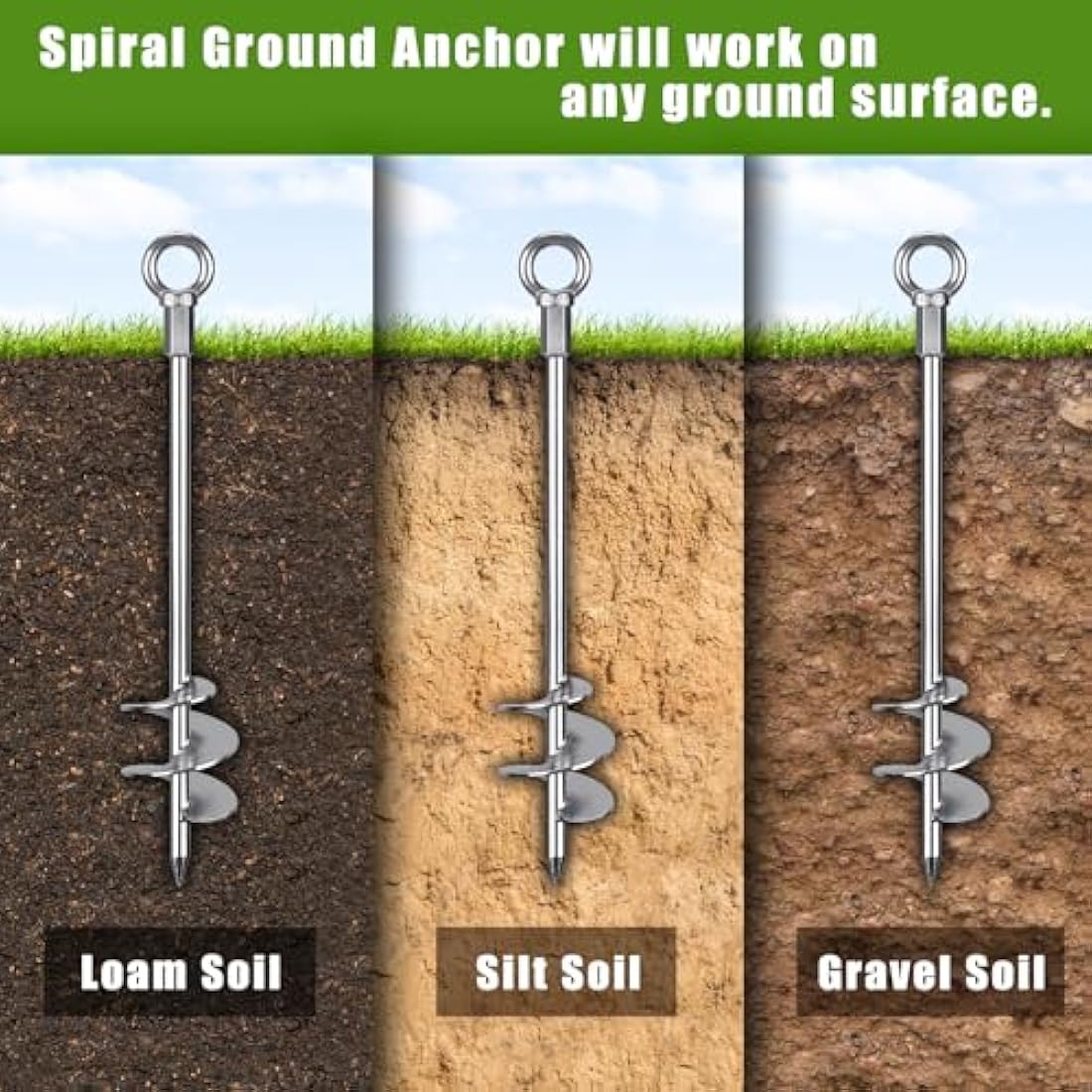 Dolibest Heavy Duty Ground Anchor Screws | 46cm Metal Tent Pegs | 4 Pack