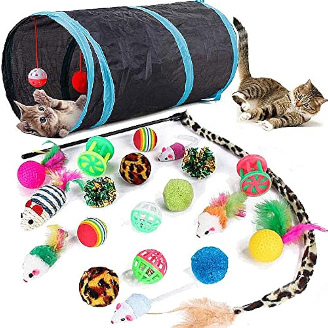 Speedy Panther 21 Pcs Cat Toy Set | Collapsible Tunnel & Feather Wand
