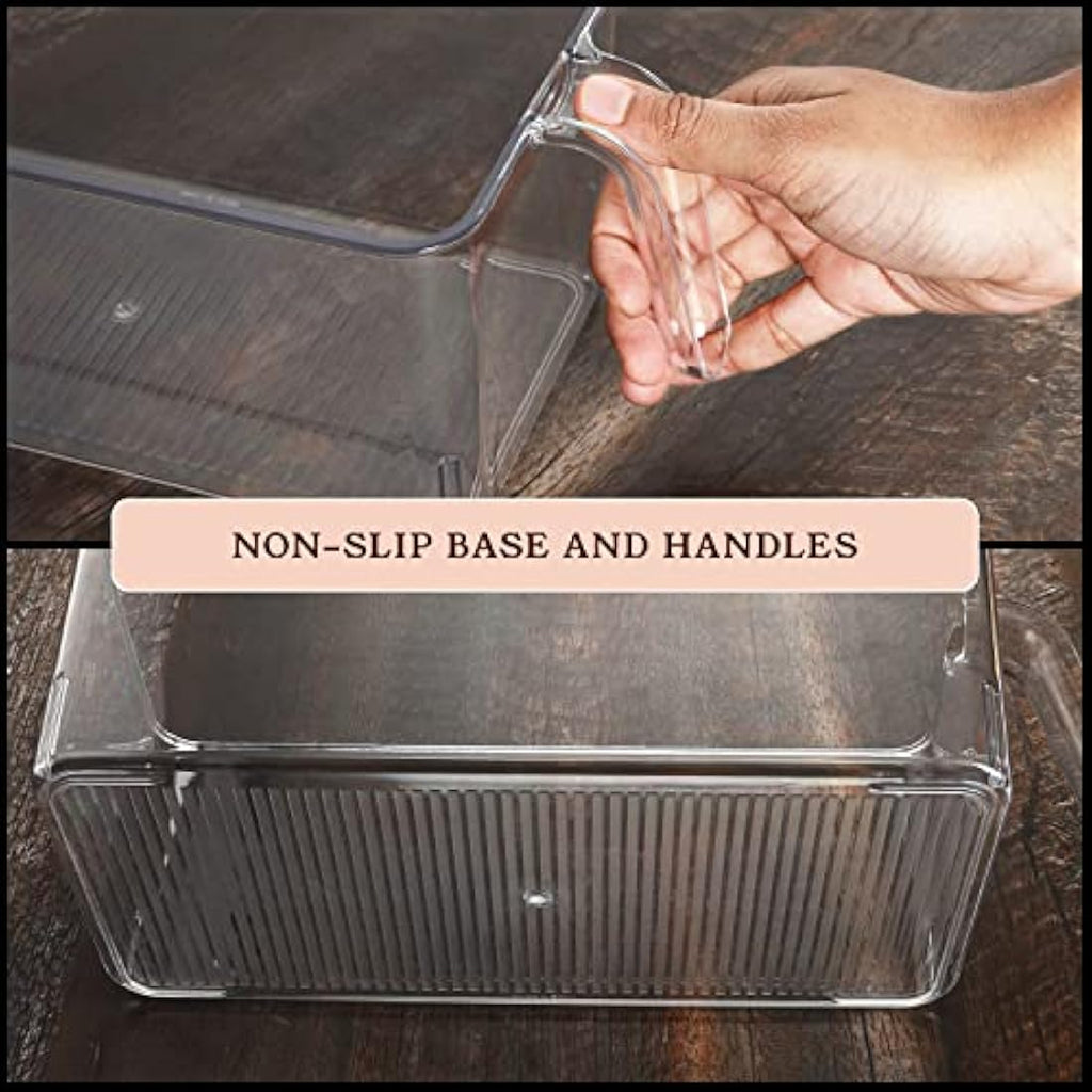 Kurtzy Clear Plastic Fridge and Pantry Storage Bins with Handles - 4 Pack
