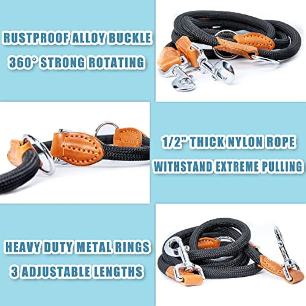 Hands Free Dog Lead – 7ft Nylon Training Leash, Black