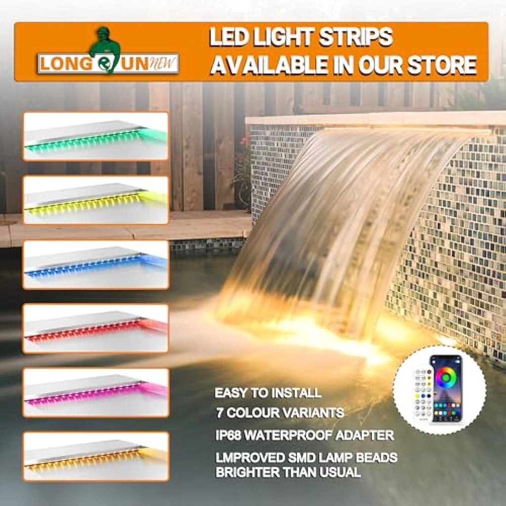LONGRUNNEW 60cm Pond Waterfall Blade – 304 Stainless Steel Fountain