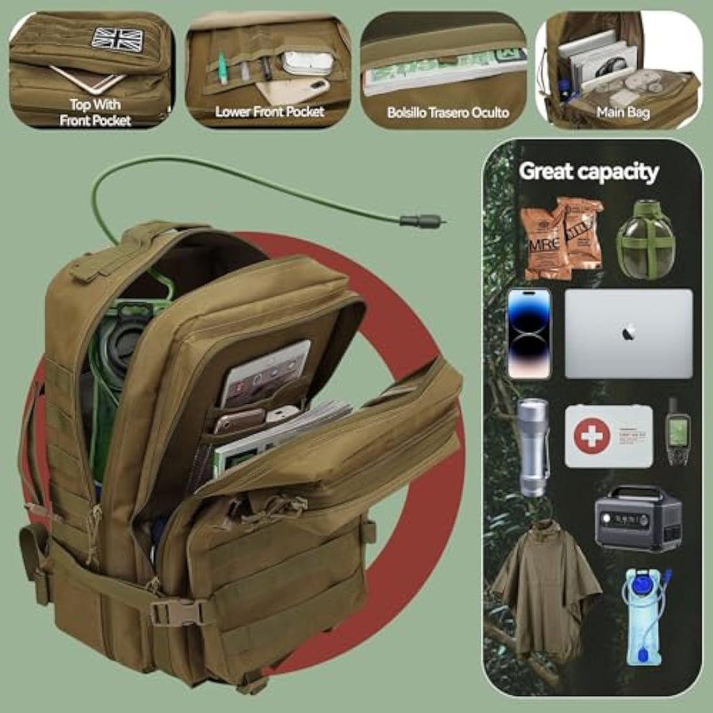Delgeo 45L Military Tactical Backpack | Waterproof Molle Assault Pack