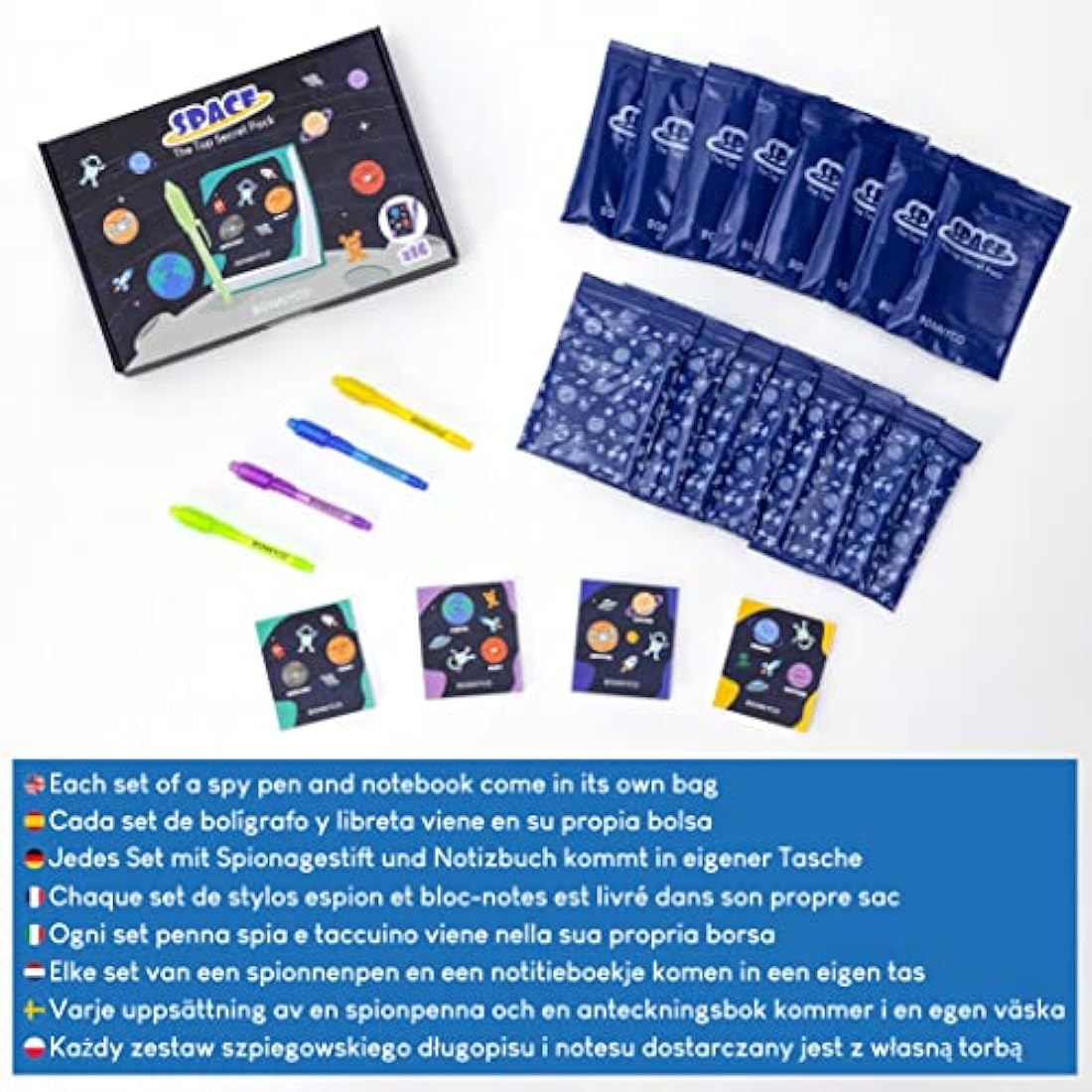BONNYCO Invisible Ink Pen and Notebook Set - 16 Pack Space Party Favors