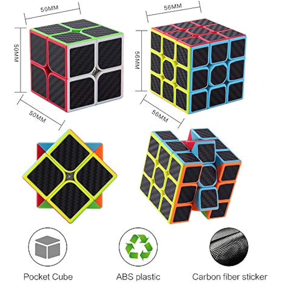 Roxenda Speed Cube Set | 2x2 3x3 Carbon Fiber Magic Puzzle Cubes