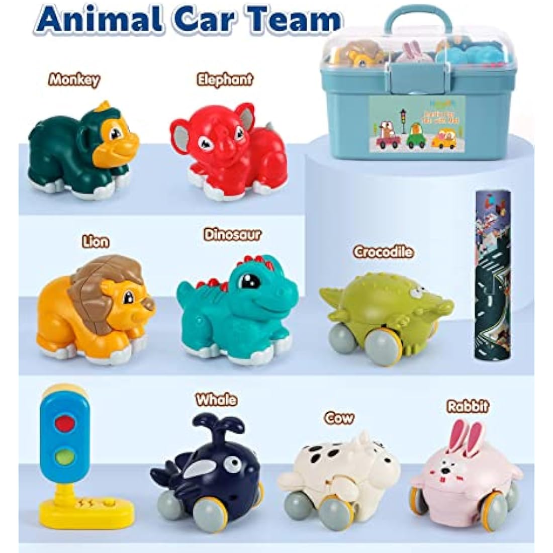 Animal Pull Back Car Toys with Playmat - 8 Piece Toddler Set