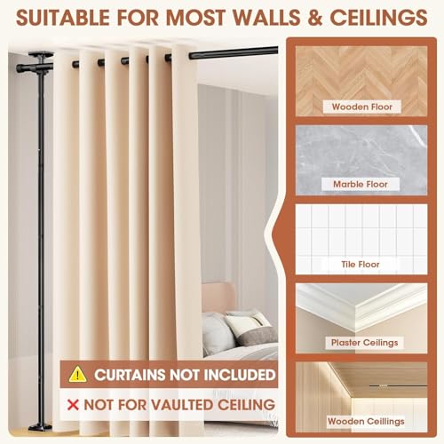 WELDUN Floor Standing Room Divider Curtain Rod – No Drill Heavy Duty White