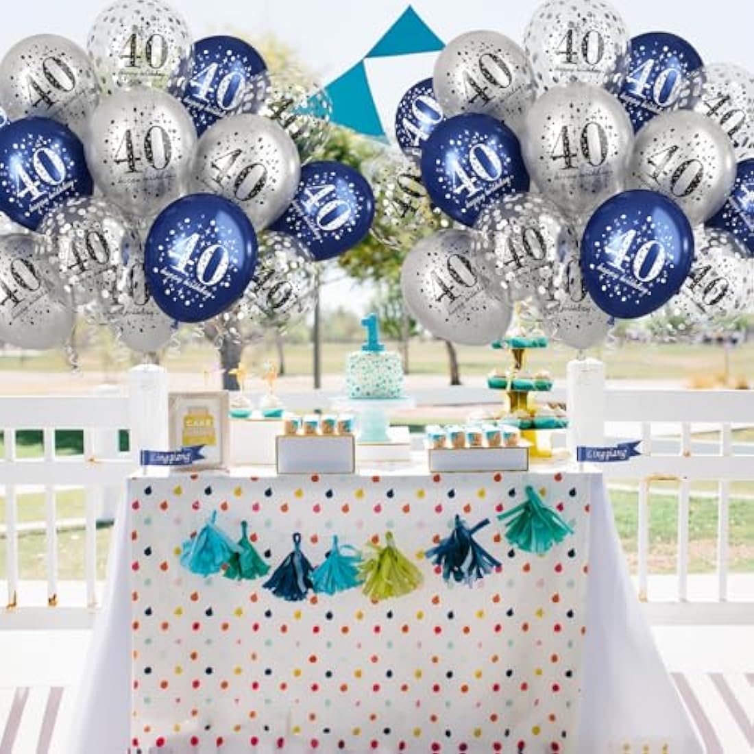 Jolof Store 40th Birthday Balloons - 15pc Navy Blue & Silver Latex Decor