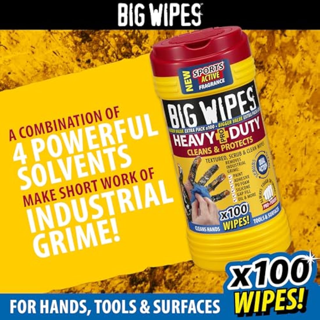 Big Wipes Heavy Duty Pro+ Dual-Sided Industrial Hand Wipes | 100 Pack