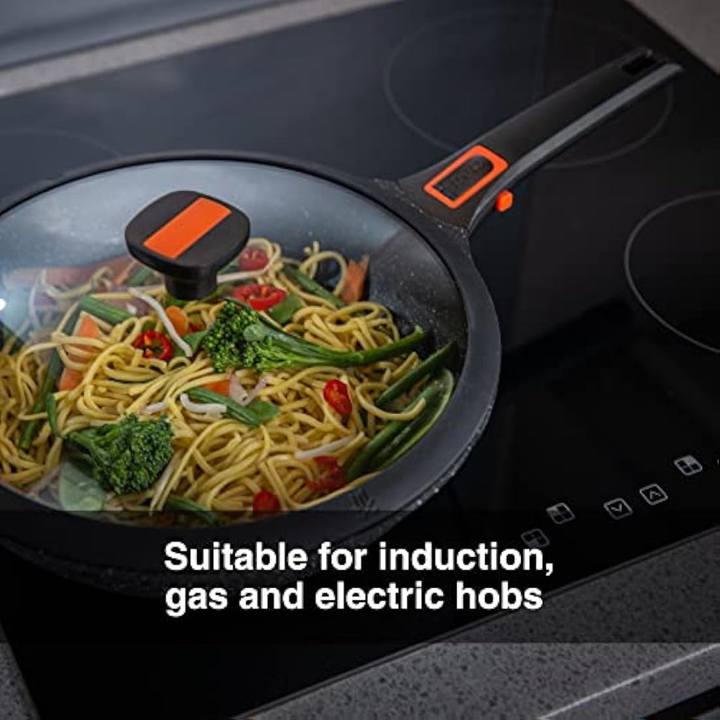 Pep Non-Stick Induction Wok with Lid and Detachable Handle - 29cm Aluminium