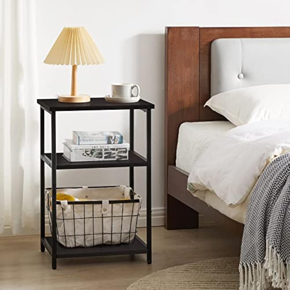 IBUYKE Industrial Side Table | 3-Tier End Table Nightstand | Black Steel