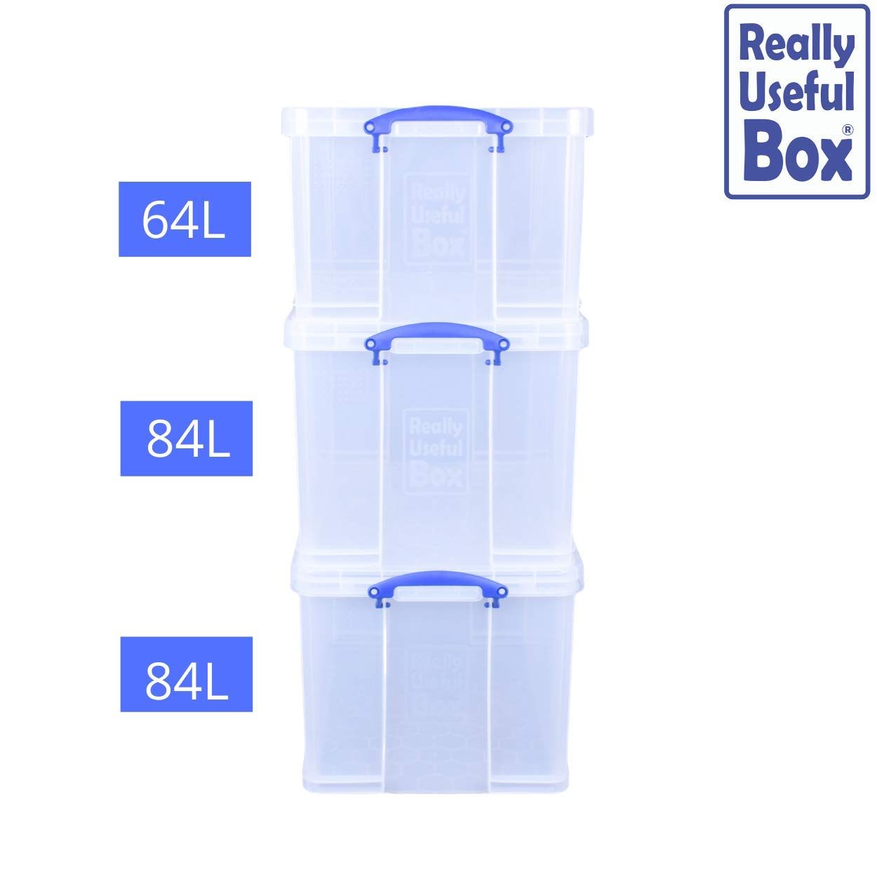 Really Useful Box Clear Plastic Storage Bins - 3 Pack (84L & 64L)