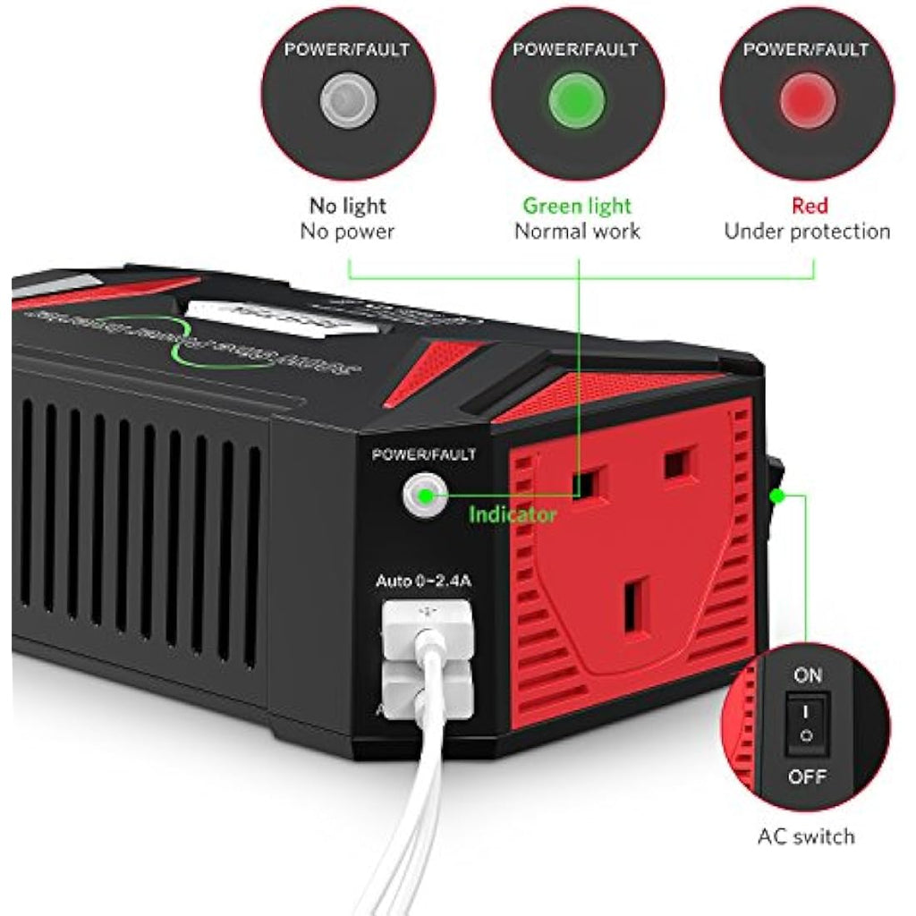 BESTEK 300W Pure Sine Wave Power Inverter | 12V to 230V Car Adapter