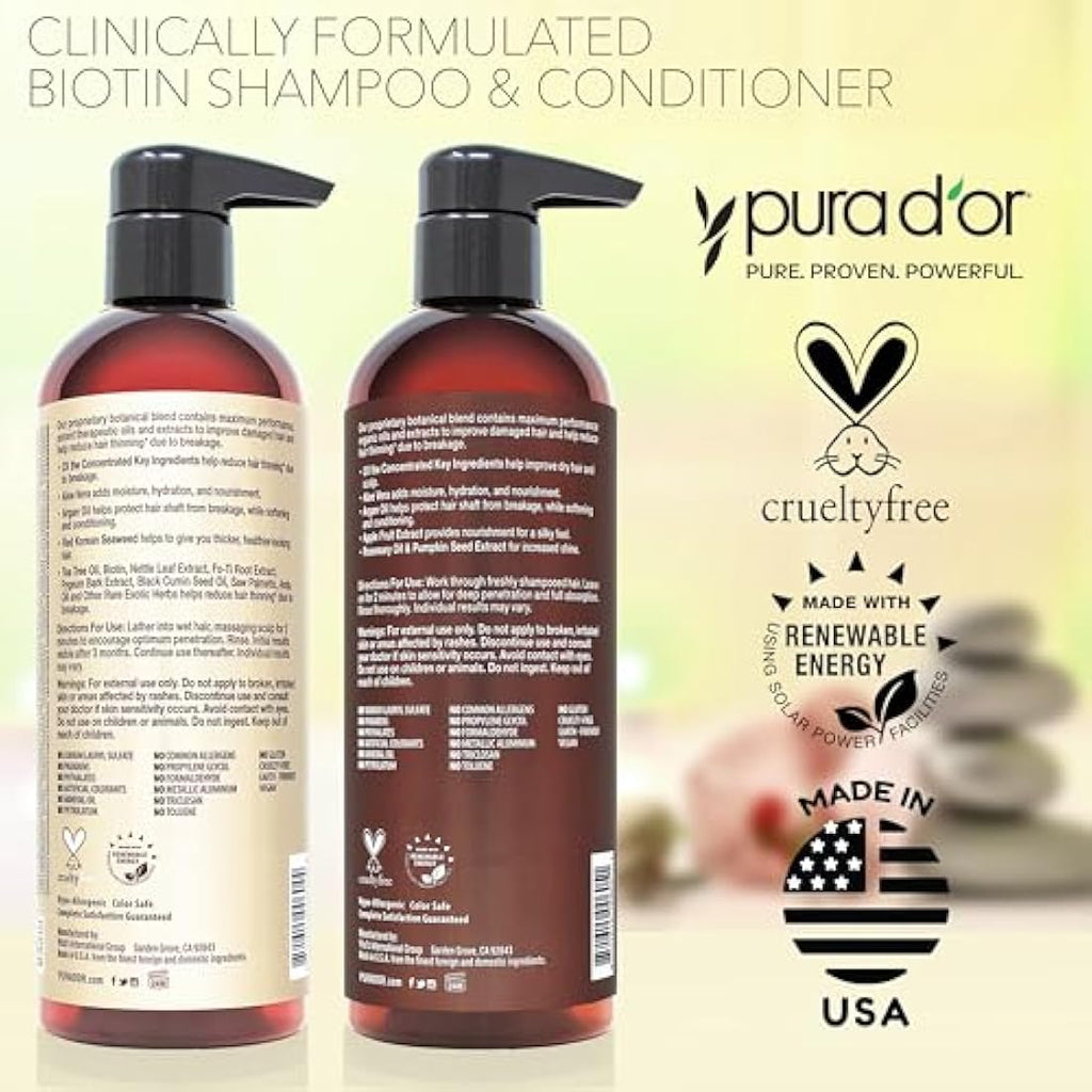 PURA D'OR Professional Hair Thinning Therapy Shampoo & Conditioner Set