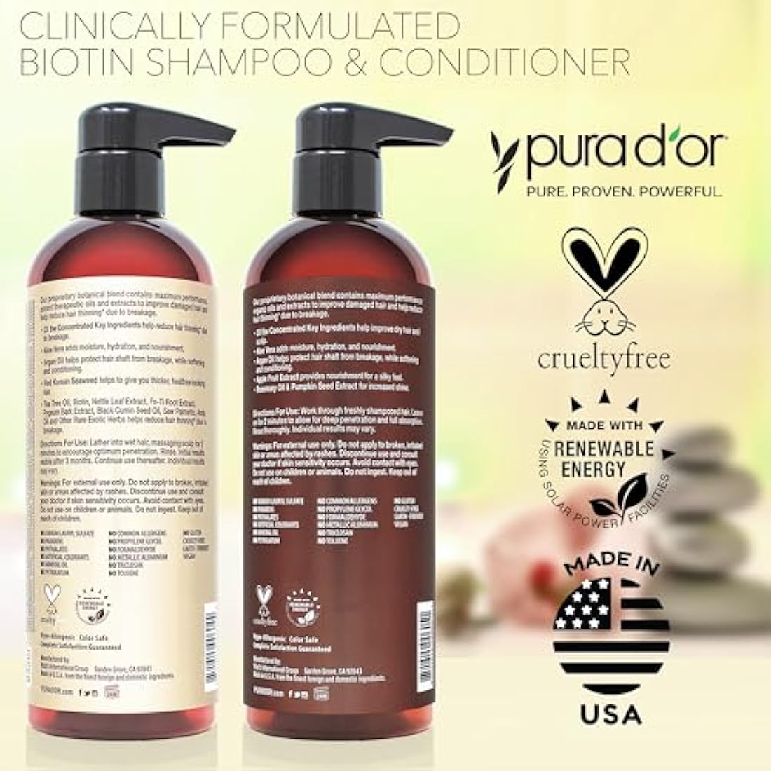 PURA D'OR Professional Hair Thinning Therapy Shampoo & Conditioner Set