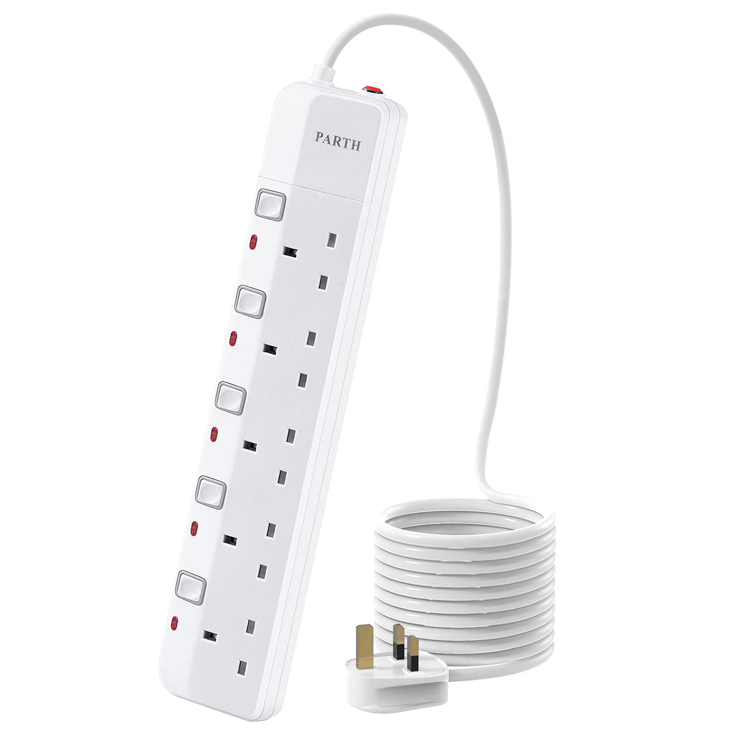PARTH 5 Way Surge Protected Extension Lead | 3M Wall Mounted Power Strip