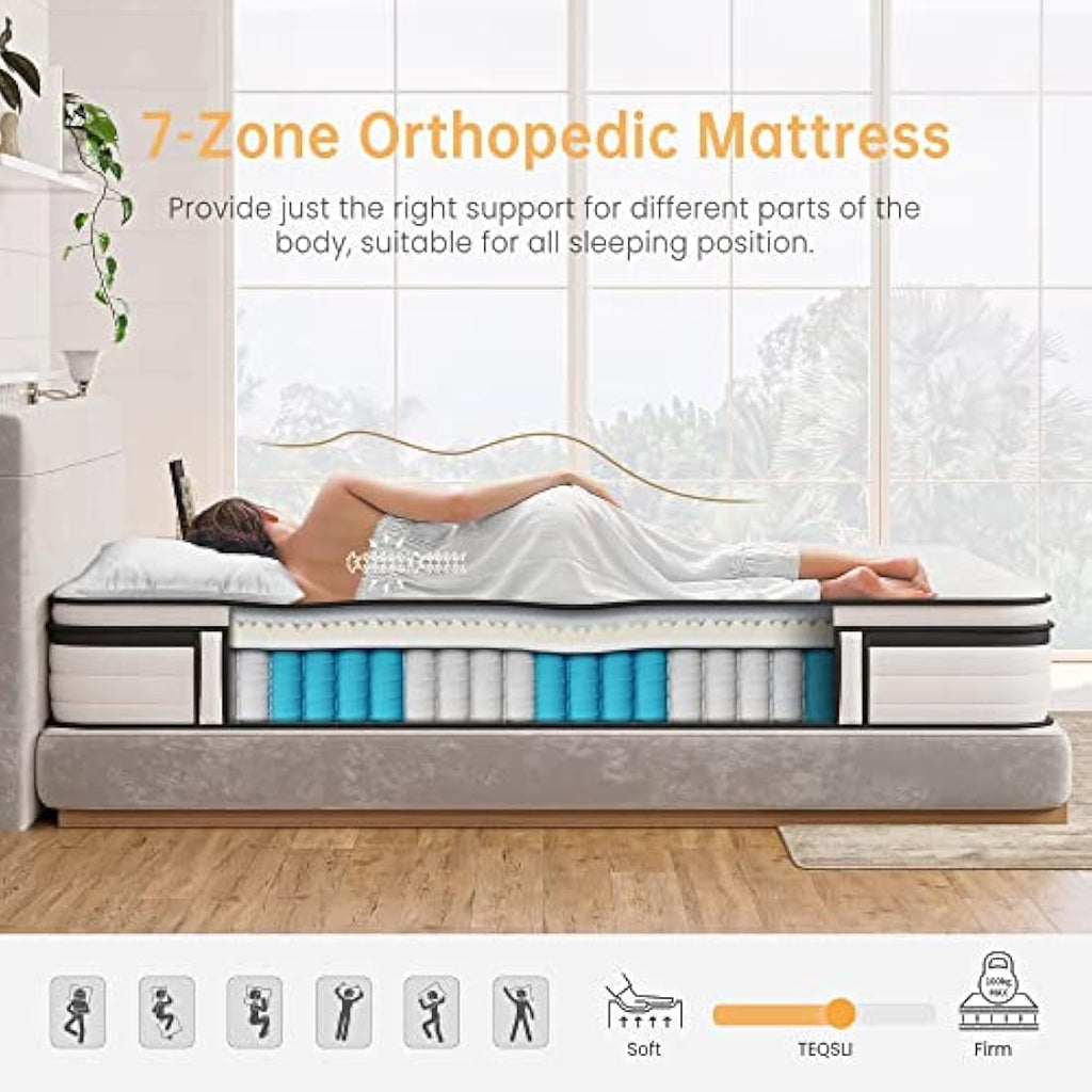 TeQsli 3FT Single Hybrid Mattress | Gel Memory Foam & Pocket Sprung