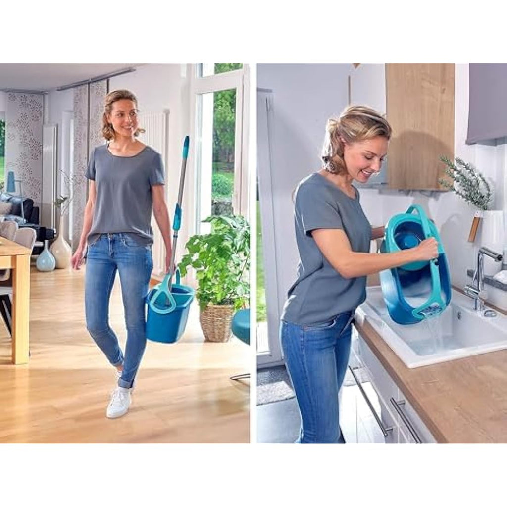 Leifheit Clean Twist Disc Mop Ergo Mobile Set | Wheeled Spin Mop
