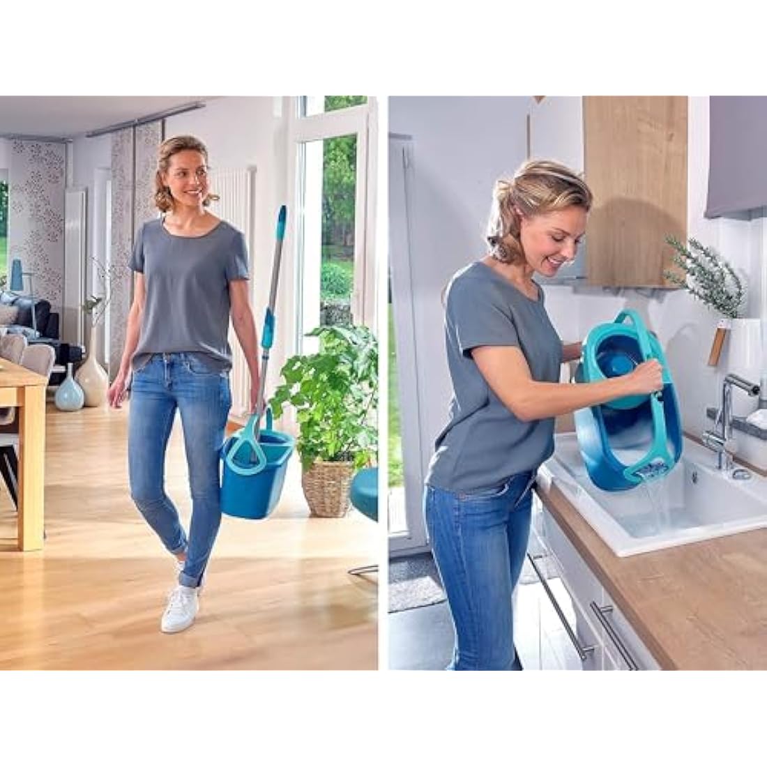 Leifheit Clean Twist Disc Mop Ergo Mobile Set | Wheeled Spin Mop