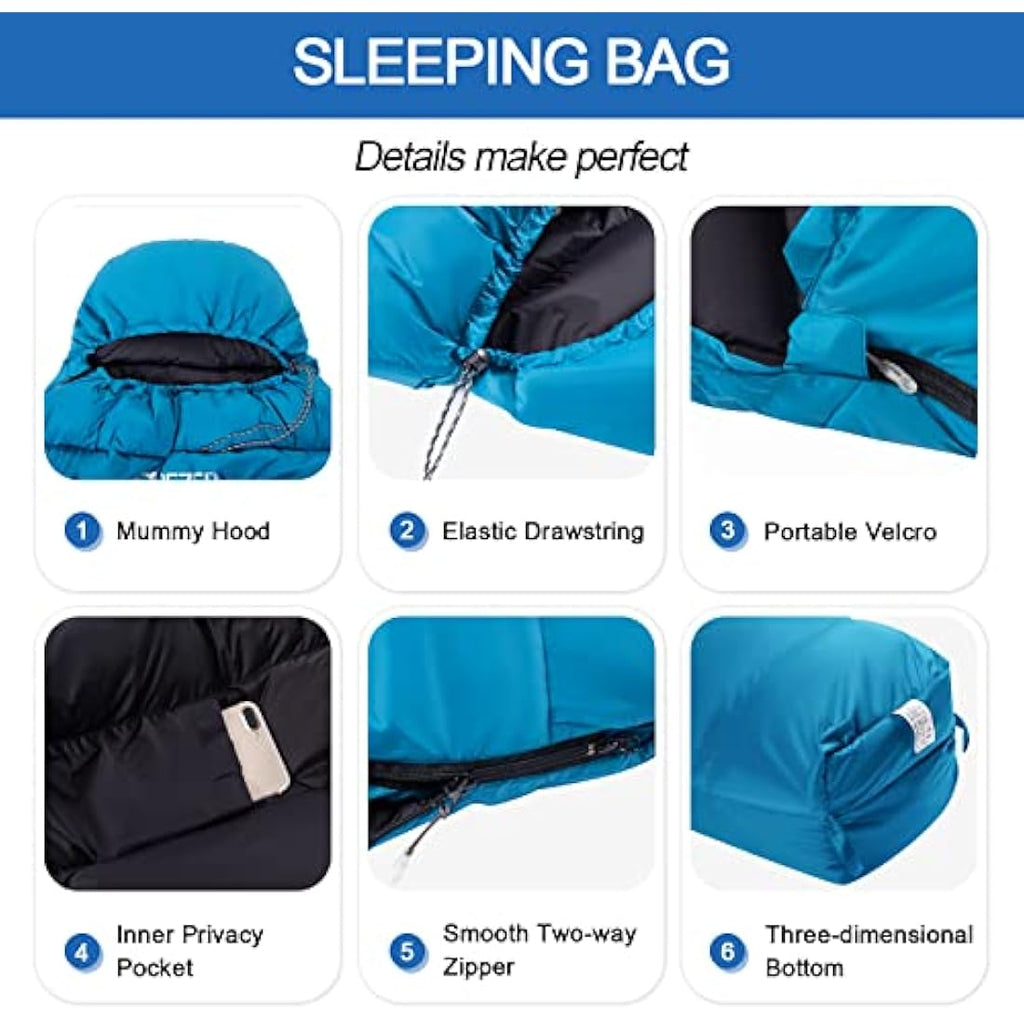 QEZER Ultralight Down Sleeping Bag | 600FP Duck Down Backpacking Gear