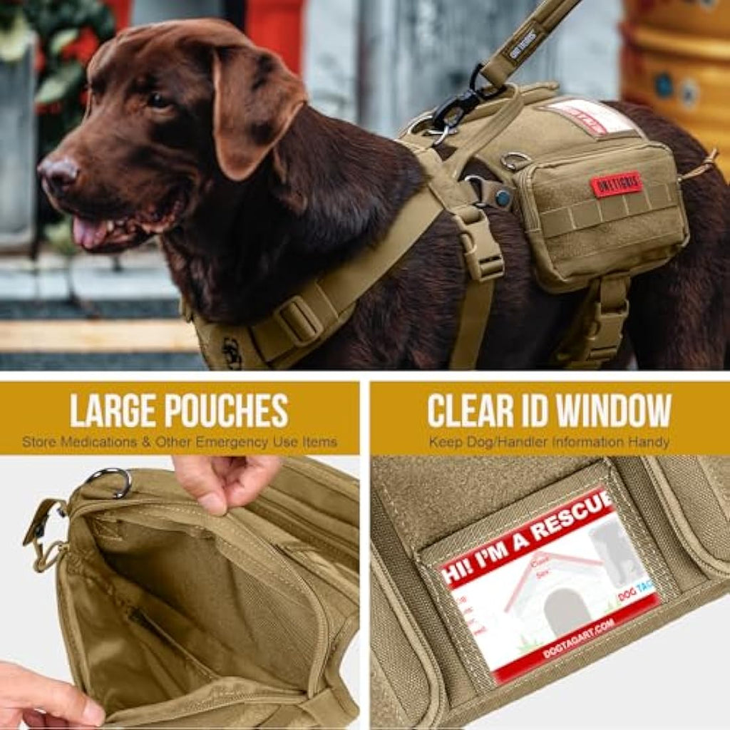 OneTigris Service Dog Vest Harness | Tactical MOLLE Dog Backpack - Brown, L