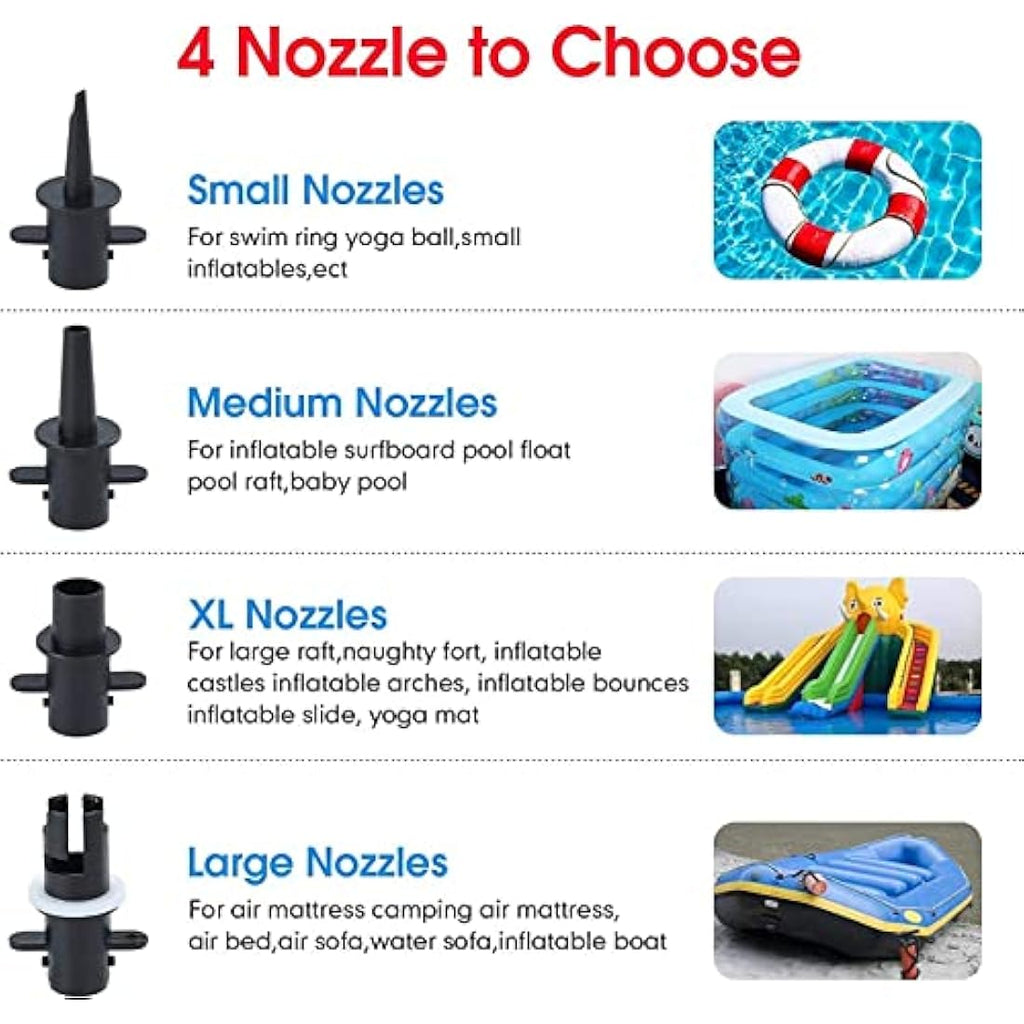 PPXIA Electric Air Pump – 500W Portable Quick-Fill Inflator with 4 Nozzles