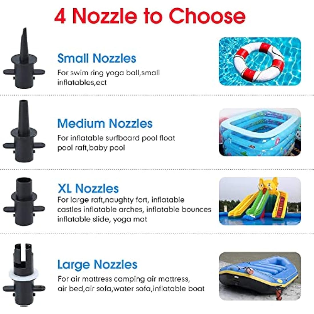 PPXIA Electric Air Pump – 500W Portable Quick-Fill Inflator with 4 Nozzles