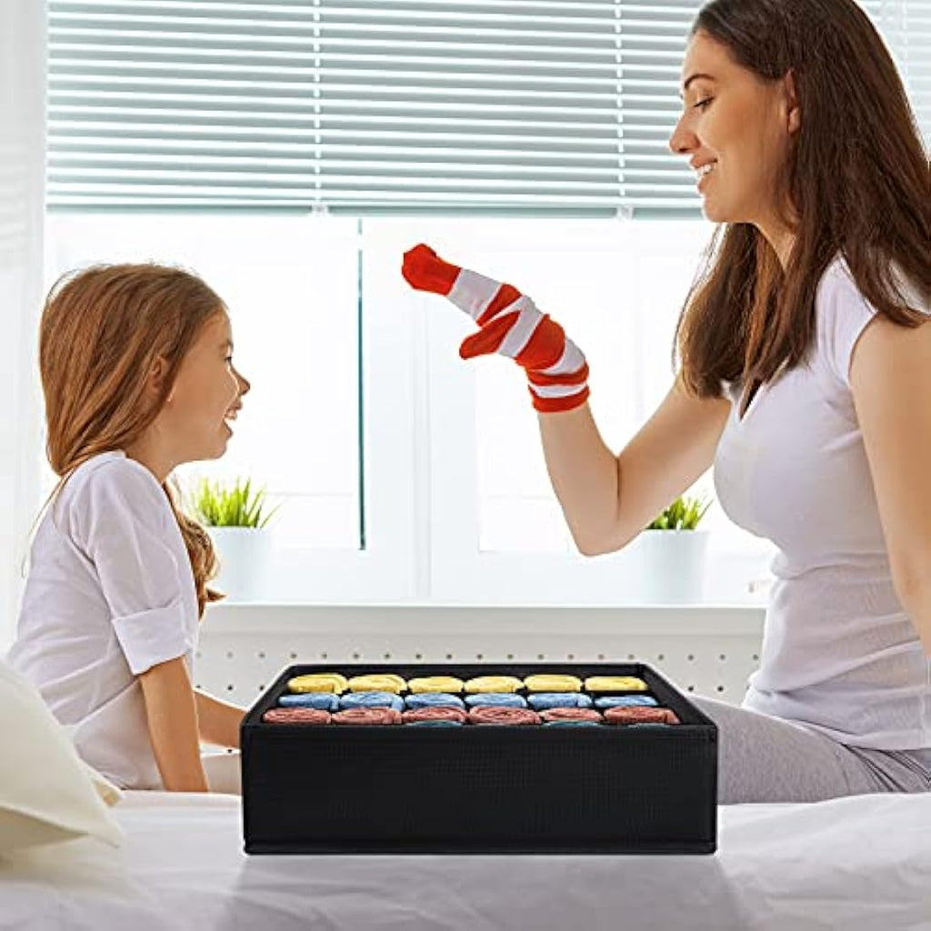 Joyoldelf 2-Pack Drawer Organisers – 24 Cell Foldable Sock Storage, Black