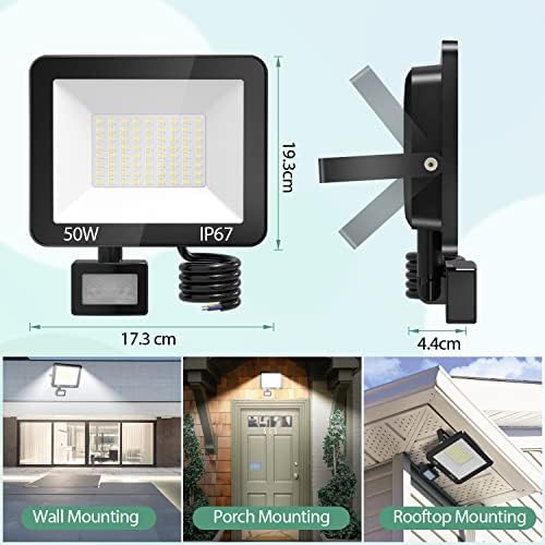 YIQIBRO 50W LED Security Lights | IP67 Waterproof Motion Sensor 2-Pack
